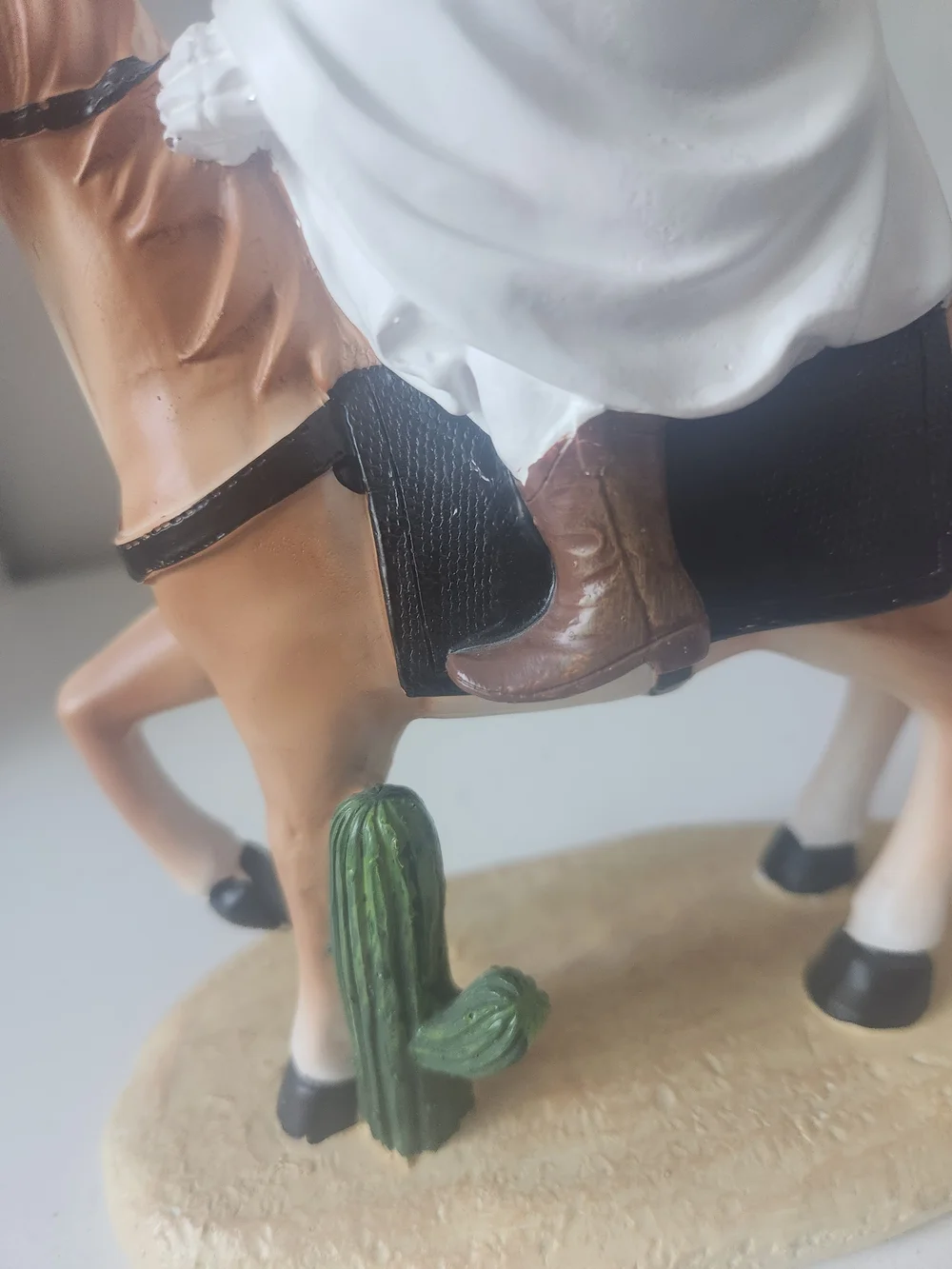 Ghost Cowboy Riding A Horse Figurine - White and Brown Western Decor Resin